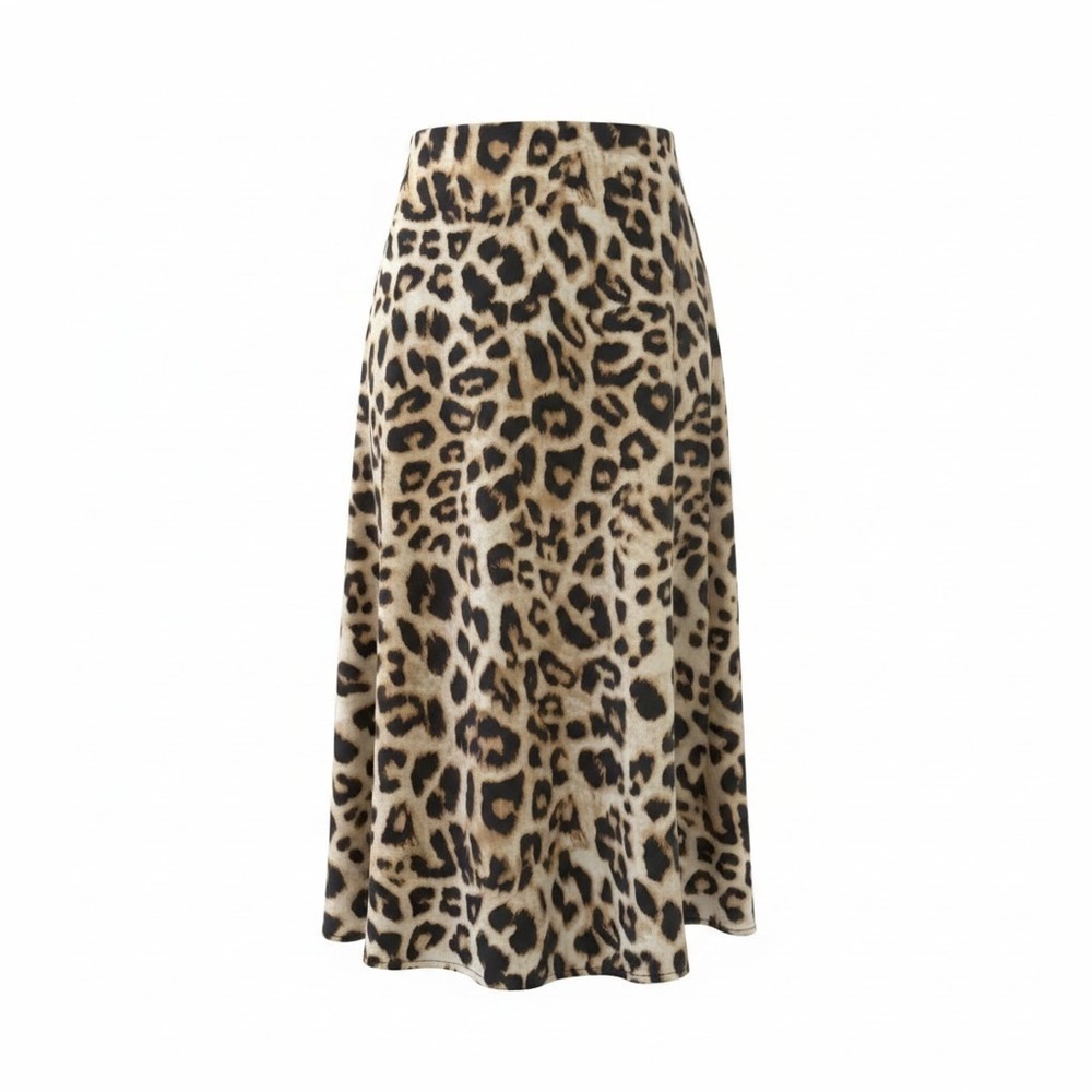 Leopard Print Midi Skirt - Beige Black